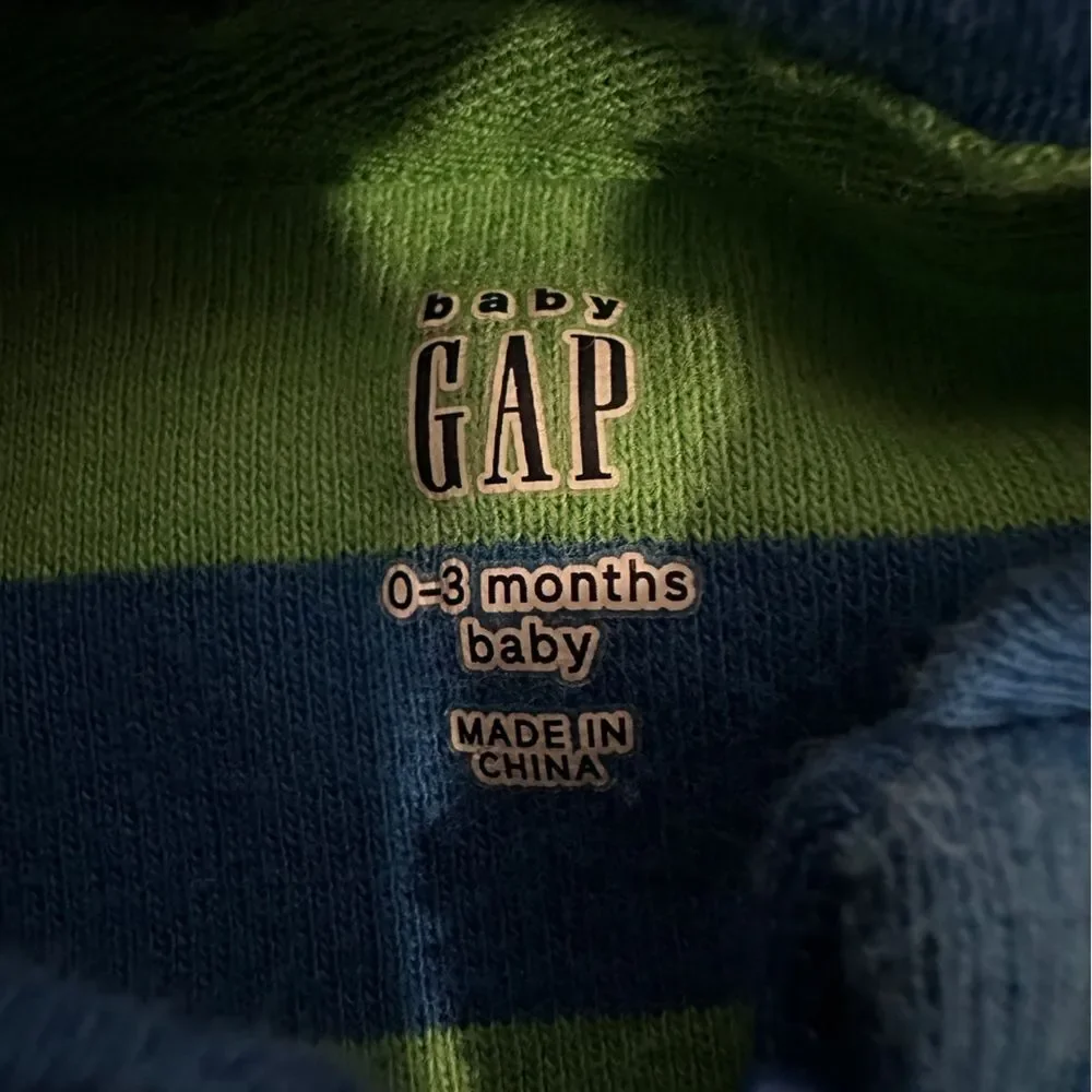 GAP Blue and Green Striped Dinosaur Footie 0-3 mo